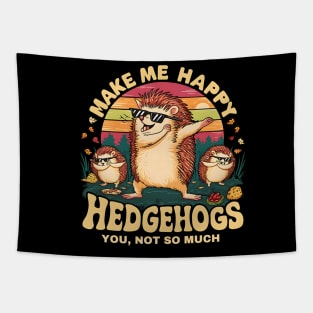 Hedgehogs make me happy. Groovy retro vintage sunset Tapestry