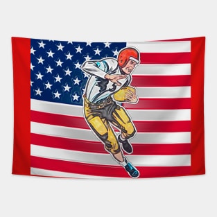 Football Athlete and American Flag Tapestry