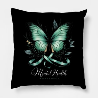 Womens Mental Health Awareness Butterflies Green Ribbon Girl Pillow