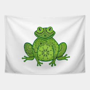 Green Mandala Frog (white background) Tapestry