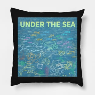 under the sea,blue sea,sea creatures,Turtle, puffer fish, starfish, shrimp, shark, tropical fish, sea horse, seaweed, sardines, squid, crabs, clams Pillow