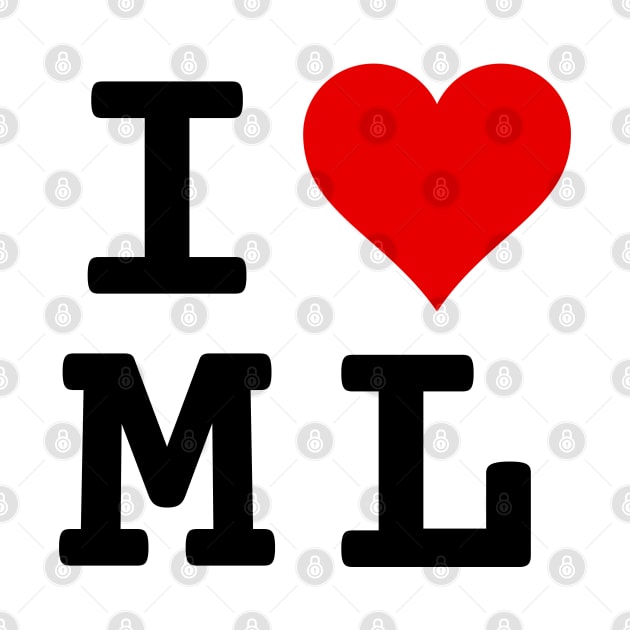 I Love ML | Stylized Abbreviation Heart Logo Black by aRtVerse