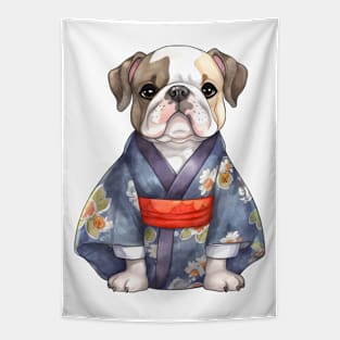 Watercolor Bulldog in Kimono Tapestry