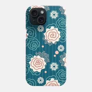 Dusky rose retro mid-century flowers pattern - teal, green, red, cream Phone Case