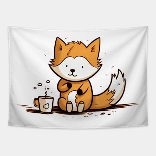 Coffee Lover Addict Fox Cute Caffeine Obsessed Tapestry