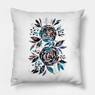 Bluish Watercolor Roses Pillow