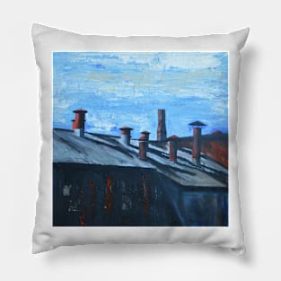 Factory Roof Top With Chimneys, Hull, England Pillow