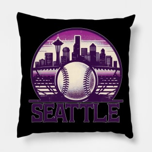 Retro Vintage Purple Seattle City Baseball Pillow