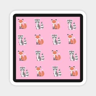 Pink Raccoon and fox print pattern Magnet