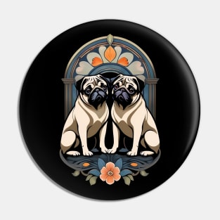 Art Nouveau Lover Pugs Dogs Art Pin