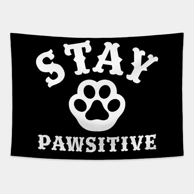 Stay Pawsitive Paw Positive Funny Cute Pawprint Tapestry by Mellowdellow