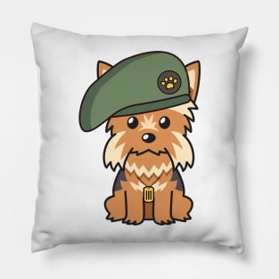 Funny Yorkshire Terrier wearing a beret Pillow