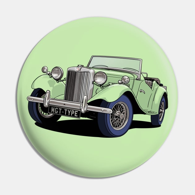 MG T-Type British Classic Car in light green Pin by Webazoot