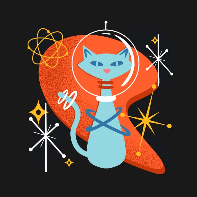 Atomic Funny Space Cat in Cosmic Mid Century Modern Vintage Style by ksrogersdesigns