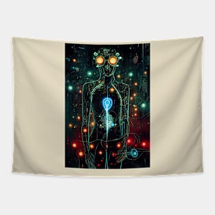 Bioluminescent Android Portrait Tapestry