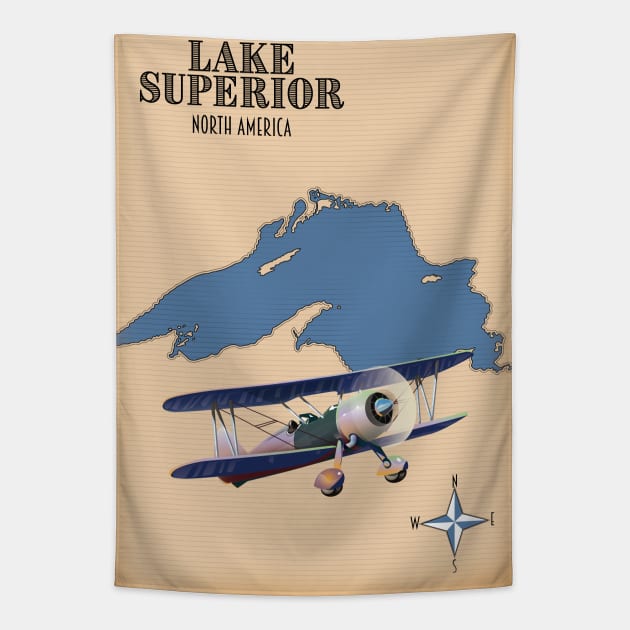 Lake Superior North America map Tapestry by nickemporium1