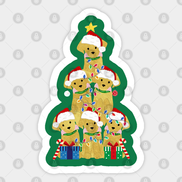 Golden Retriever Puppy Christmas Tree Golden Retriever Sticker Teepublic