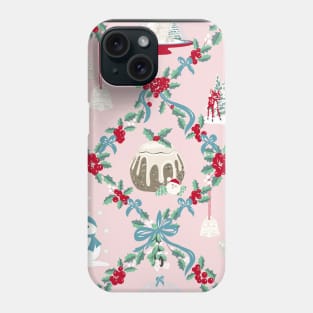 Repeat Pattern of Vintage Christmas Treats on Soft Pink Phone Case