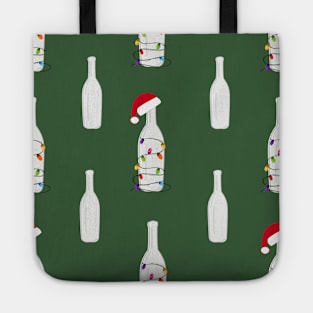 Christmas champagne bottle with Christmas light bulb Tote