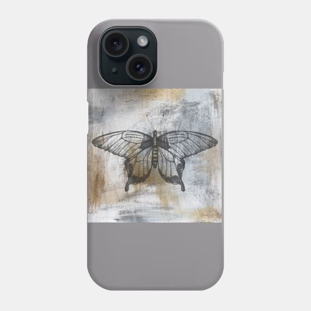 Gold And Grey Textures Butterfly A4 Phone Case by Jean Plout Designs