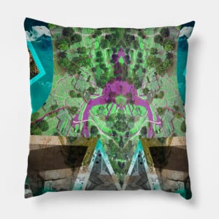 disaster map in architectural city collage ecopop Pillow