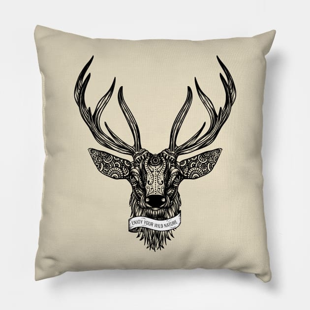 Deer Illustration Pillow by TomCage