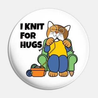 I Knit for Hugs Knitting Cat Pin