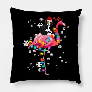 Beagle riding Flamingo Christmas Pillow