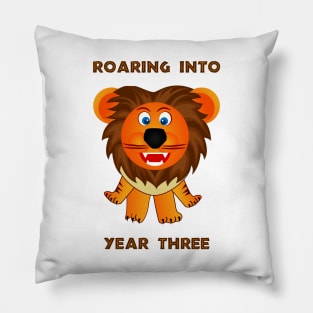 Roaring Into Year Three (Cartoon Lion) Pillow