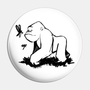 Gorilla with dragonflies Pin