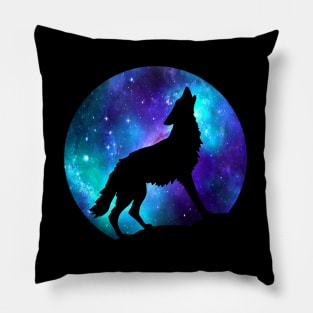 Dramabite Wolf Galaxy Surreal Wild Lone Wolves Double Exposure Stars Moon Pillow