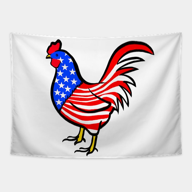 4th of July Independence Day Cock Rooster American Flag Tapestry by livania