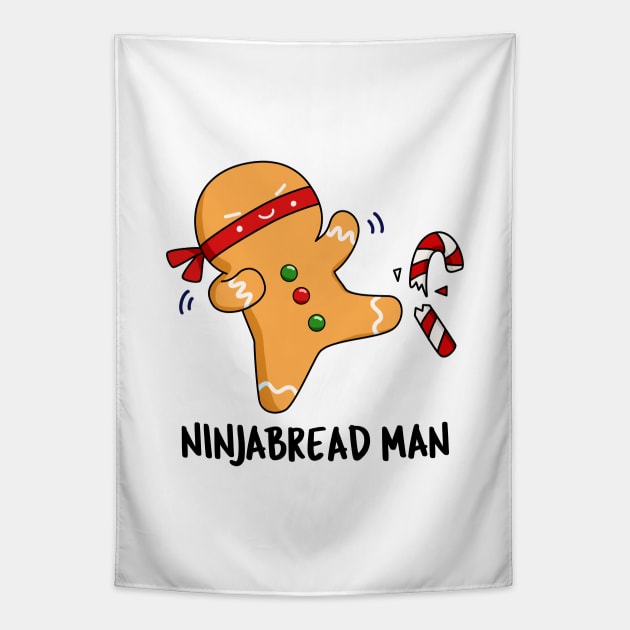 Ninjabread Man Cute Gingerbread Pun Tapestry by punnybone