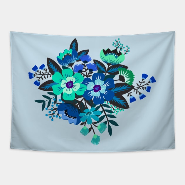 Blue boho flower bouquet Tapestry by Jennifer Ladd