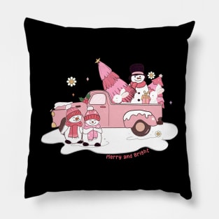 Merry and Bright Pink Christmas Pillow