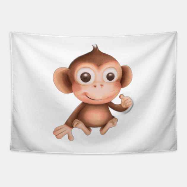 Cute Monkey Drawing Tapestry by Play Zoo