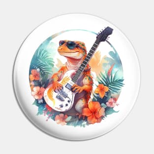 Lizard Shreds in Paradise: Electric Guitar Gecko Pin