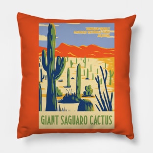 WPA poster of Saguaro NP with giant Saguaro in Sonoran Desert, Pima County, Arizona, USA Pillow