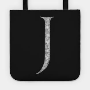 J in Roman White Marble Latin Alphabet Letter Sticker Tote