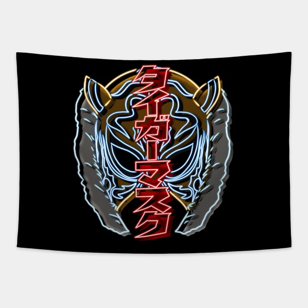 Tiger mask neon bg 1 Tapestry by AJSMarkout