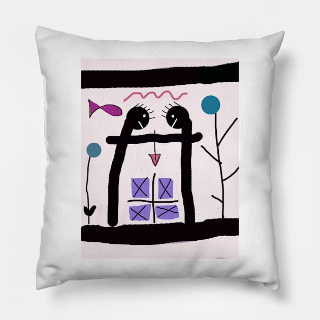 Kids and Arrow Stick Figure Pillow by Eigo Wild