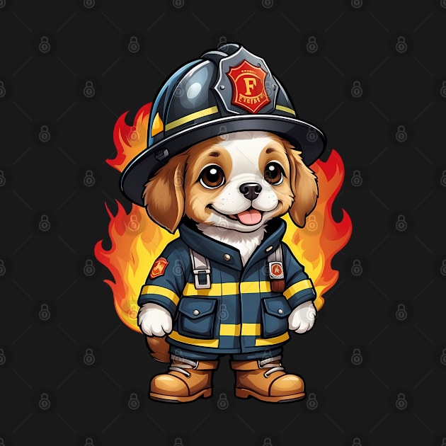 A cute Dalmatian dog dressed up as a firefighter by Leon Star Shop