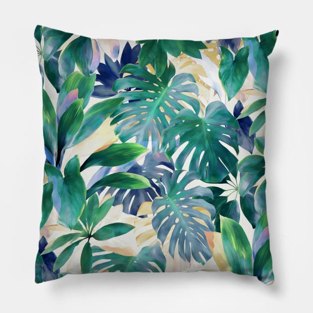 Golden Summer Tropical Emerald Jungle Pillow by micklyn