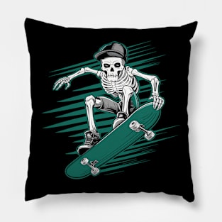 Skeleton Skateboarder Skull Skater Pillow