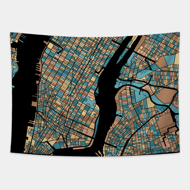 New York Map Pattern in Mid Century Pastel Tapestry by PatternMaps