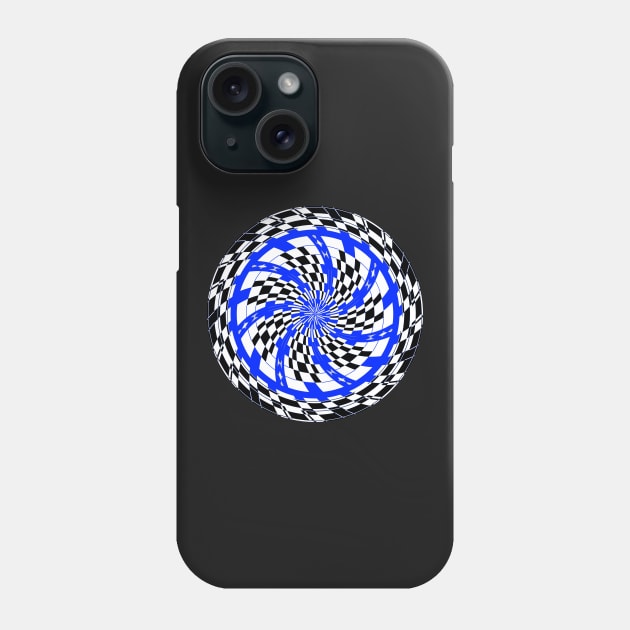 Blue Black and White Checkered Swirl Phone Case by SeaChangeDesign