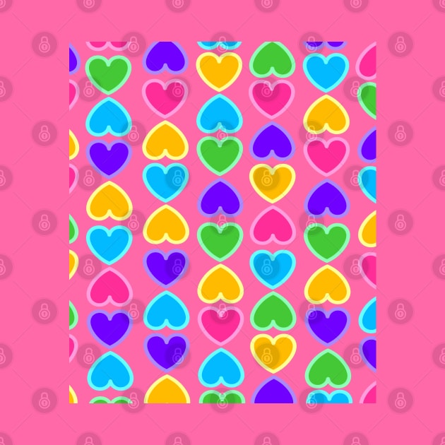 Bright Colourful Hearts on a Vibrant Pink Background by OneThreeSix