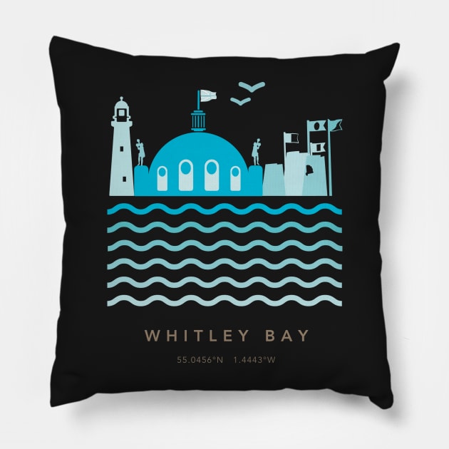 Whitley Bay Coastline Pillow by NORTHERNDAYS