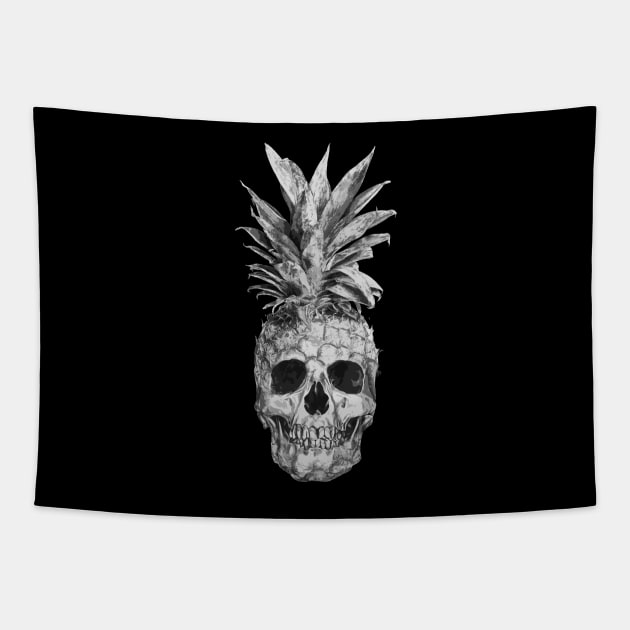 Pineapple Skull Black and White Tapestry by Goldquills