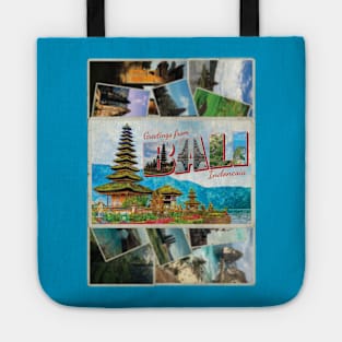 Greetings from Bali in Indonesia Vintage style retro souvenir Tote